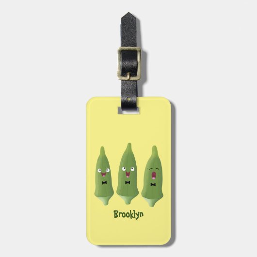 Cute singing okra Plant cartoon Bagagelabel (Voorkant verticaal)