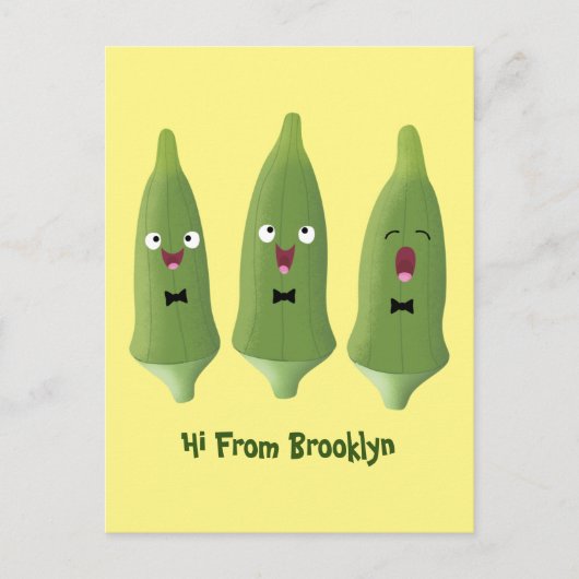 Cute singing okra Plant cartoon Briefkaart (Voorkant)