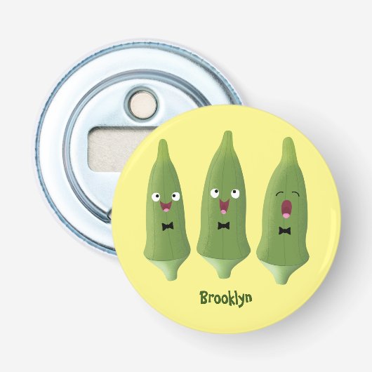 Cute singing okra Plant cartoon Button Flesopener (Voorkant)