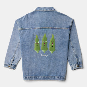 Cute singing okra Plant cartoon Denim Jacket