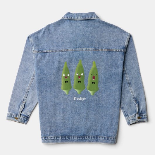 Cute singing okra Plant cartoon Denim Jacket (Achterkant)