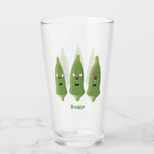 Cute singing okra Plant cartoon Glas (Achterkant)