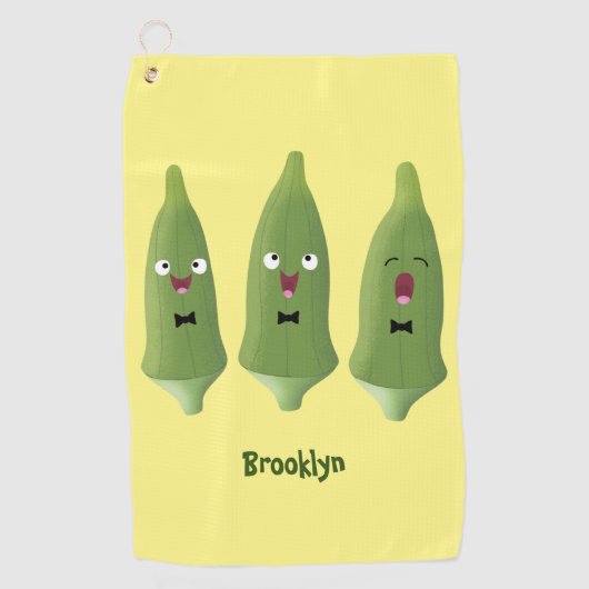 Cute singing okra Plant cartoon Golfhanddoek (Voorkant)