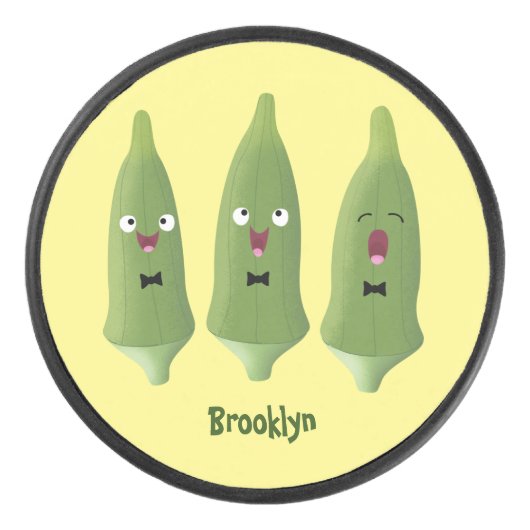 Cute singing okra Plant cartoon Hockey Puck (Voorkant)