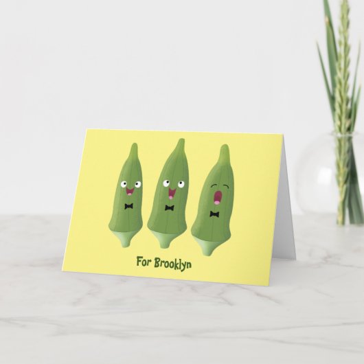 Cute singing okra Plant cartoon Kaart (Voorkant)
