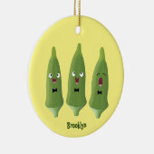 Cute singing okra Plant cartoon Keramisch Ornament (Rechts)