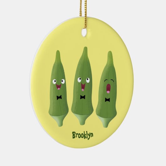 Cute singing okra Plant cartoon Keramisch Ornament (Rechts)