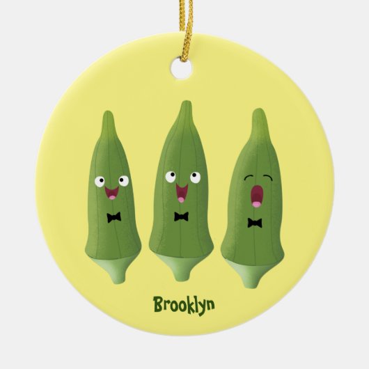 Cute singing okra Plant cartoon Keramisch Ornament (Voorkant)
