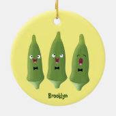 Cute singing okra Plant cartoon Keramisch Ornament (Achterkant)