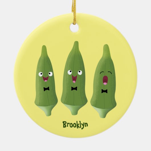 Cute singing okra Plant cartoon Keramisch Ornament (Achterkant)