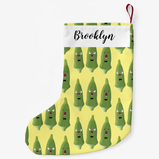 Cute singing okra Plant cartoon Kleine Kerstsok (Achterkant)
