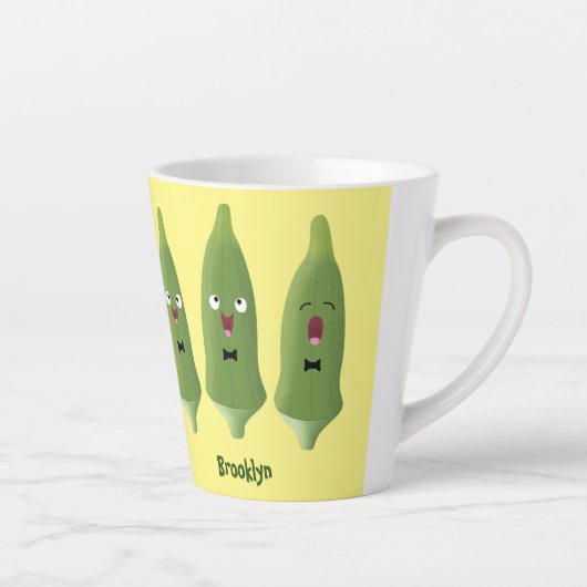Cute singing okra Plant cartoon Latte Mok (Rechts)