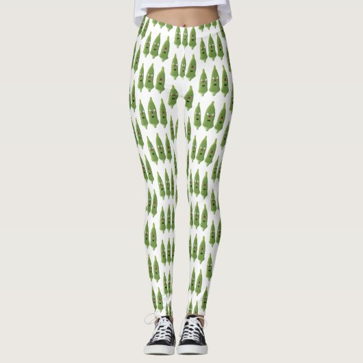 Cute singing okra Plant cartoon Leggings (Voorkant)