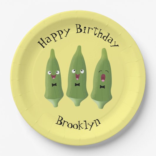 Cute singing okra Plant cartoon Papieren Bordje (Voorkant)