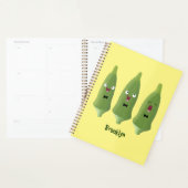 Cute singing okra Plant cartoon Planner (Display)