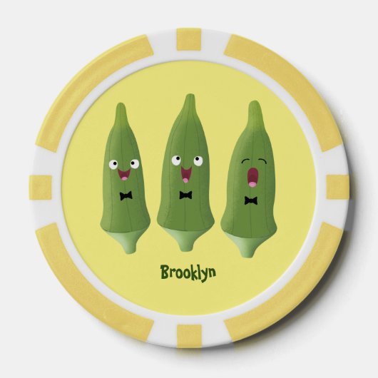 Cute singing okra Plant cartoon Poker Chips (Voorkant)