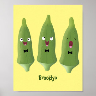 Cute singing okra Plant cartoon Poster