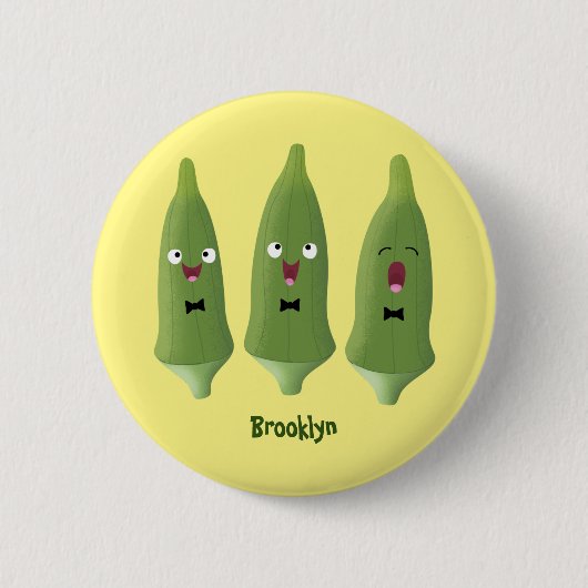 Cute singing okra Plant cartoon Ronde Button 5,7 Cm (Voorkant)