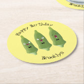 Cute singing okra Plant cartoon Ronde Kartonnen Onderzetter (Gebogen)