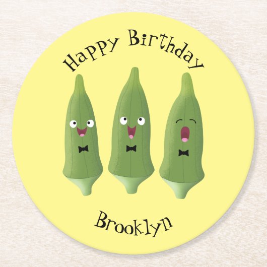 Cute singing okra Plant cartoon Ronde Kartonnen Onderzetter (Voorkant)