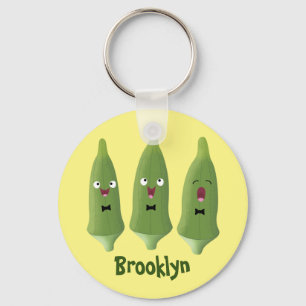 Cute singing okra Plant cartoon Sleutelhanger