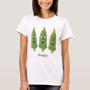 Cute singing okra Plant cartoon T-shirt