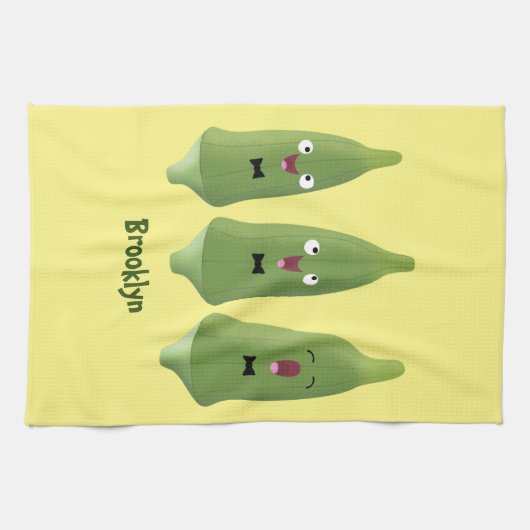 Cute singing okra Plant cartoon Theedoek (Horizontaal)