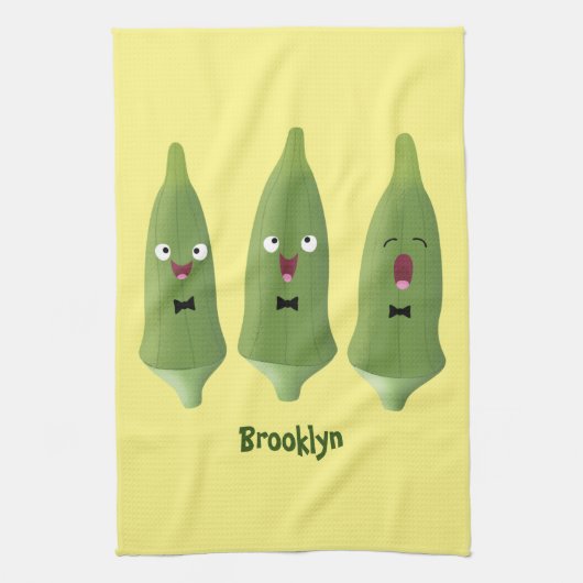 Cute singing okra Plant cartoon Theedoek (Verticaal)