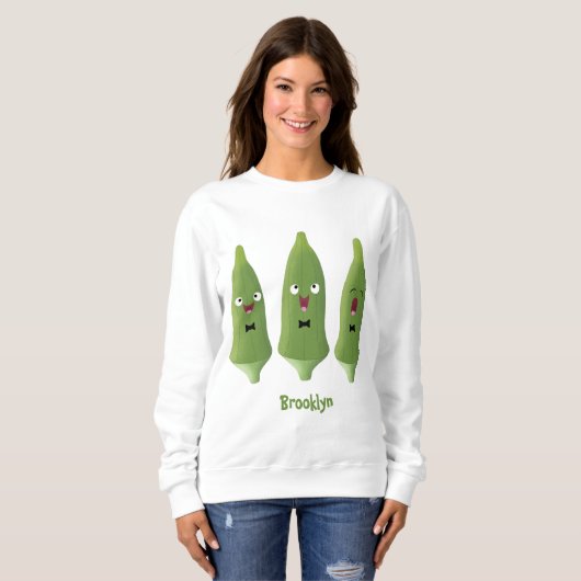 Cute singing okra Plant cartoon Trui (Voorkant volledig)