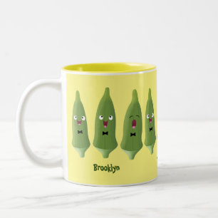 Cute singing okra Plant cartoon Tweekleurige Koffiemok