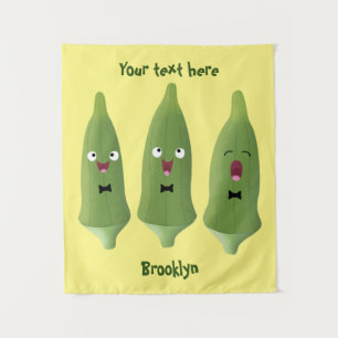 Cute singing okra Plant cartoon Wandkleed