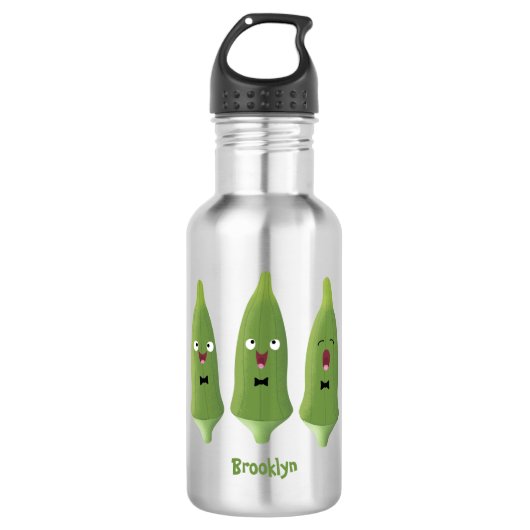 Cute singing okra Plant cartoon Waterfles (Voorkant)