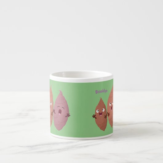 Cute singing sweet potatoes cartoon vegetables  espresso kop (Voorkant)