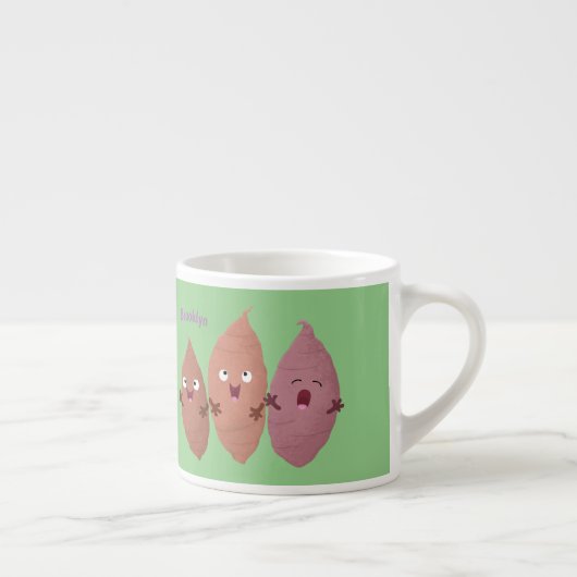 Cute singing sweet potatoes cartoon vegetables  espresso kop (Rechts)