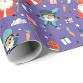 Cute Sinterklaas and Piet Pattern on Purple Cadeaupapier (Rol Hoek)