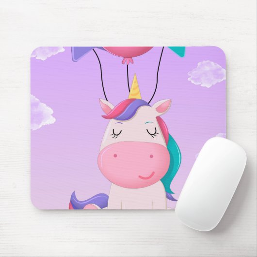 Cute Sitting Unicorn and Balloons Lilac Muismat (Met muis)