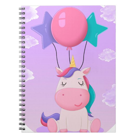 Cute Sitting Unicorn and Balloons Lilac Notitieboek (Voorkant)