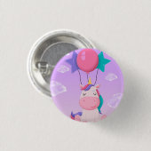 Cute Sitting Unicorn and Balloons Lilac Ronde Button 3,2 Cm (Voorkant /achterkant)