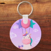 Cute Sitting Unicorn and Balloons Lilac Sleutelhanger (Achterkant)
