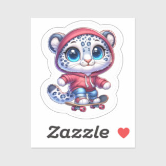 Cute Skate Sneeuwluipaard Stickers Kawaii Sport