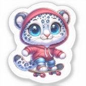 Cute Skate Sneeuwluipaard Stickers Kawaii Sport (Voorkant)