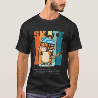 Cute Skate Tijger Retro Vintage Kids Skateboard T- T-shirt