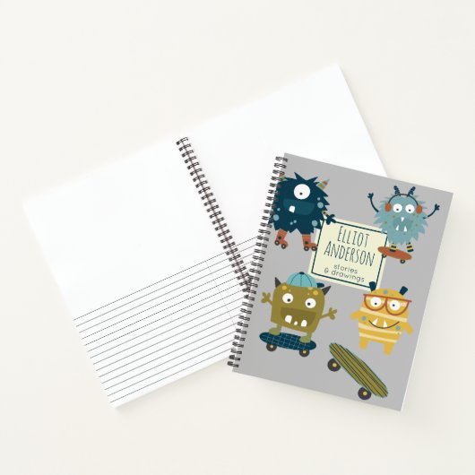 Cute Skateboard Monsters Personeelsverhaal Notitieboek (Binnen)