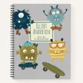 Cute Skateboard Monsters Personeelsverhaal Notitieboek (Voorkant)