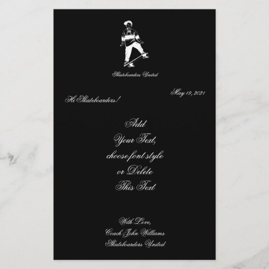 Cute Skateboarder Boy voegt Naam en Tekst toe Briefpapier (Voorkant)