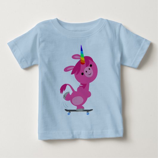 Cute Skateboarding Cartoon Unicorn Baby T-Shirt (Voorkant)