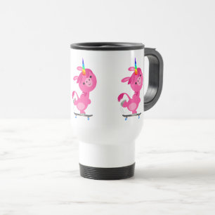 Cute Skateboarding Cartoon Unicorn Commuter Mok