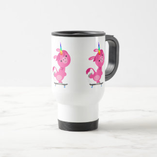 Cute Skateboarding Cartoon Unicorn Commuter Mok