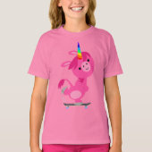 Cute Skateboarding Cartoon Unicorn Kinder T-Shirt (Voorkant)