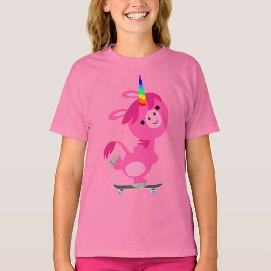 Cute Skateboarding Cartoon Unicorn Kinder T-Shirt (Voorkant)